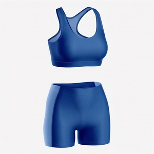 Wholesale <b>Women</b> Custom Logo Yoga Set Simple <b>Back</b> Sports Bra Scrunch Butt Workout Shorts Gym Fitness Wear Outfit Fit - Product Image 1