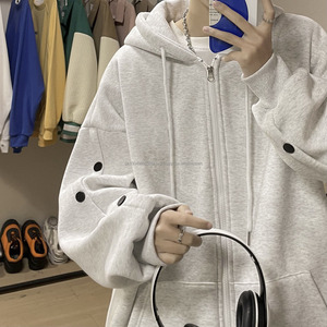 Logo personnalisé surdimensionné polaire Hoodies fermeture éclair bouton pression à capuche blanc hommes coton Zipup lourd fermeture éclair complète Hoodies fabricants - Product Image 3