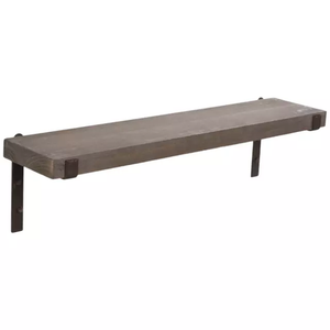 Industrial Wood Wall <b>Shelf</b> Double Tier Iron Bracket Mounted Storage Rack <b>with</b> Hooks for Clothing Organizer wall <b>shelf</b> - Product Image 2