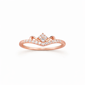 Bague de fiançailles élégante inspirée d'une tiare, sertie de diamants de laboratoire, avec un motif en chevron, alliance incurvée en or pur 14 carats, cadeau pour elle - Product Image 3