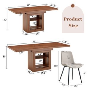 Set Tavolo da Pranzo Allungabile in MDF Noce 59-71 Pollici e 6 Sedie in PU Artificiale Grigio Caldo - Product Image 4