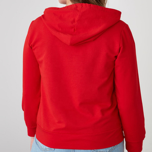 Sudadera Informal para Mujer, Manga Larga, Color Rojo Sólido, Ligera, Holgada, con Bolsillo - Product Image 2