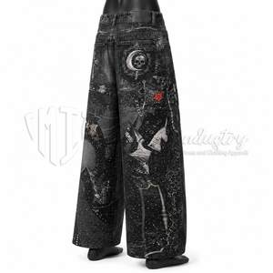 Jeans amples noirs personnalisés pour hommes, style color block, en denim épais et écologique, vente en gros, pantalon streetwear tendance - Product Image 5