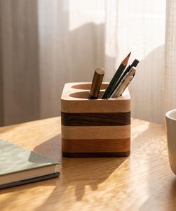 Portalápices de Madera Hecho a Mano, Rectangular, Minimalista, Organizador de Escritorio, Suministros de Oficina, Capacidad para Múltiples Dispositivos - Product Image 3