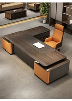 Ensemble de bureau de direction haut de gamme orange, design moderne minimaliste, construction en bois, grande taille, pour directeur/président