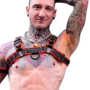 Arnés de Cuero para Hombre Hardline Bulldog, Color Naranja, Ajustable, Ajuste en el Pecho, Cuero Premium, Ropa de Club - Product Image 6