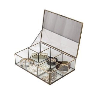 Glass Metal Jewelry Box With 6 Compartments And <b>Mirror</b> Lid For Organizing Necklaces Rings Watches Bracelets - Product Image 1