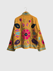 Veste en velours brodée florale à manches longues, taille plus, col mandarin, vêtements d'automne pour femmes - Product Image 2