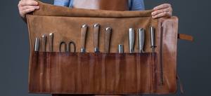 Sac à dos de luxe écologique en cuir classique pour couteaux de chef, avec compartiments, organiseur portable, pochette de rangement avec boîte cadeau LKR-0212 - Product Image 4