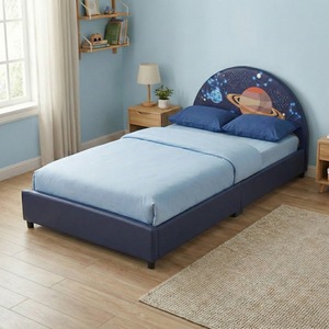 Cama Infantil con Armazón de Madera y Tapicería de Terciopelo, Madera Sólida Ecológica y Duradera, para Apartamento, Dormitorio, Escuela, Hotel - Product Image 1