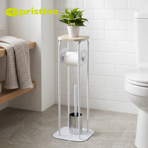 Porte-papier toilette moderne en fer sur pied avec étagère pour plantes et porte-brosse, sans perçage, pour salle de bain - Product Image 3