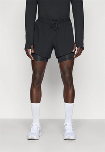 Men's Solid Black Double <b>Layer</b> Running Shorts Inner Compression Quick Dry Elastic Waist <b>Mid</b> Length Casual Sport Shorts - Product Image 2