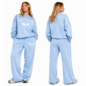 Ensemble de survêtement oversize pour femme, sweat-shirt décontracté et pantalon de survêtement à jambes larges, imprimé Victory, ensemble deux pièces pour se détendre, automne-hiver - Product Image 6