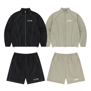 Men's Black Windbreaker Tracksuit Set Full Sleeve Zipper Jacket <b>Shorts</b> Side <b>Pockets</b> Quick Dry Sporty Style Lightweight Cotton - Product Image 4