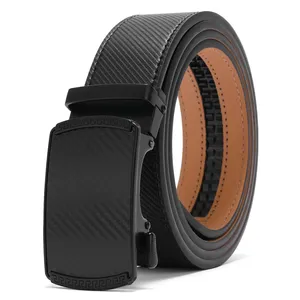 Ceinture automatique noire unie avec boucle rectangulaire en alliage, en cuir de vachette pour homme, largeur 35 mm, prête à offrir - Product Image 1