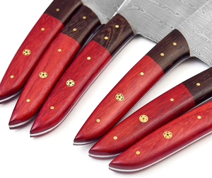Damascus Steel <b>Knife</b> <b>Set</b> 6-Piece Wood Handle Polished Blade <b>Sharp</b> Chef <b>Knives</b> Ambidextrous 96 Layers OEM Manufacturer - Product Image 3