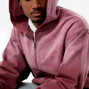เสื้อฮู้ดดี้โอเวอร์ไซส์ผ้าฟลีซฟอกสีซีดแบบซิป 100% คอตตอน 380gsm สำหรับผู้ชายไซส์ใหญ่ ใส่ได้ในฤดูหนาว - Product Image 2