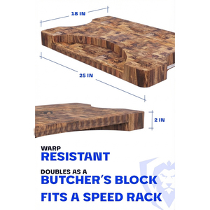 Planche à découper en teck massif à grain transversal avec poignées latérales en métal robustes et gravure laser centrale, idéale pour couper les légumes - Product Image 6