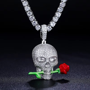 Pendentif Crâne Rose Iceout en Argent avec Diamant Moissanite, Bijou de Mode Hip Hop de Luxe pour Fêtes et Événements, Pièce Maîtresse Premium - Product Image 3
