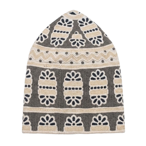 Chapeau Kumma Omani Crème Beige Brodé, Casquette Kufi Musulmane Traditionnelle pour Hommes, Topi de Prière Islamique en Coton Satiné Rayé Ethnique - Product Image 5