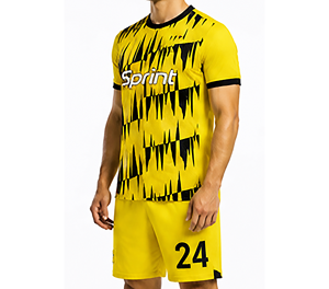 Conjunto de Camiseta de Fútbol Geométrica Amarilla y Negra Sprint para Hombre, Manga Corta, Transpirable, de Poliéster, Personalizable - Product Image 4
