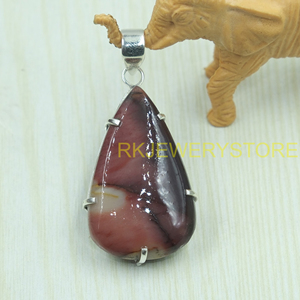 Pendentif en argent avec jaspe mookaïte naturel, fait main, cabochon en forme de goutte, bijou en pierre précieuse, cadeau unique de designer, pierre de guérison unisexe - Product Image 6