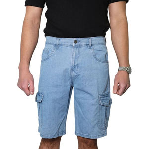 Shorts cargo en jean pour homme, taille mi-haute, fermeture boutonnée, style décontracté, 100 % coton tissé, respirant, couleur unie, longueur Bermuda - Product Image 4