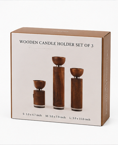 Ensemble de 3 porte-bougies en bois massif faits à la main, support de bougie en bois rustique, centre de table, décoration d'intérieur - Product Image 5