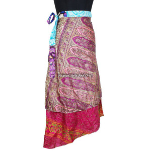 Faldas Nuevas de Seda Mágica Envolvente con Estampado a Mano SW2065, Falda Larga de Sari de Seda con Panel de Fantasía de 2 Capas Reversibles Mágicas - Product Image 6