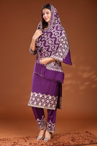 Conjunto de Salwar Kameez Morado Bordado, Vestido Islámico de Manga Larga para Uso Diario - Product Image 6