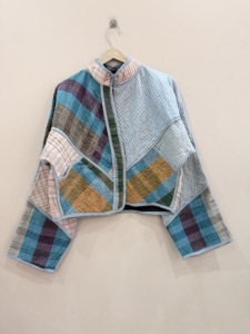 Cotton Short Kantha <b>Vintage</b> Reversible Handmade Autumn Woven Stand Collar <b>Jacket</b> - Product Image 2