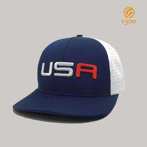 Vietnam High-quality 5 Panels <b>Waterproof</b> Golf <b>Hats</b> for Outdoor Sports 3D Logo Embroidery Laser Cut Holes Decorative Rope - Product Image 1
