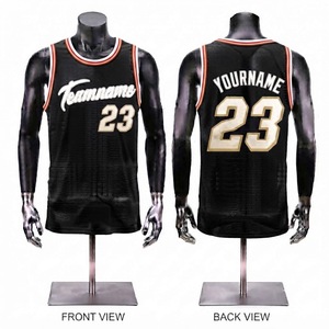 Maillot de basket-ball personnalisé noir et or pour homme, sans manches, en mesh sublimé, vêtement d'équipe respirant, coupe classique - Product Image 1