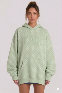 Sudadera con Capucha Extra Grande para Mujer, Diseño de Lentejuelas con Puntos, Color Azul Claro, Algodón, Hombros Caídos y Bolsillo Delantero - Product Image 4