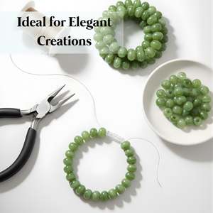 Perles en verre rondes rayées vert clair |   Perles entretoises lisses faites à la main 12x16mm pour la fabrication de bijoux et les loisirs créatifs - Product Image 3