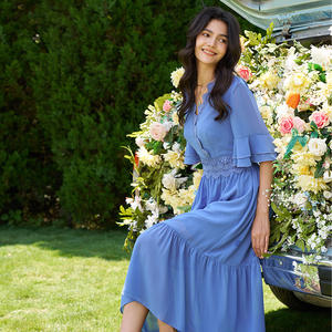 <span class=keywords><strong>Abito</strong></span> Lungo Romantico con Scollo a V e Vita in Pizzo 2026, Vestito Fluido con Maniche Corte e Volant, <span class=keywords><strong>Abito</strong></span> Azzurro per Ospiti di Matrimonio - Product Image 6