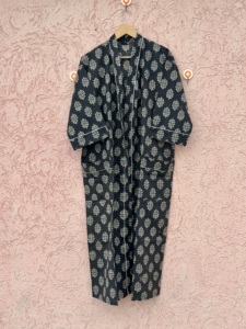 New Arrival Spring Summer Long V-neck <b>Kimono</b> Dress Cotton Robe <b>Beach</b> Cover Season Wind Block Printed Handcrafted Style Women - Product Image 4