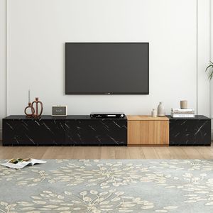 Mobile TV Moderno di Tendenza con Finitura Effetto Marmo e Venature del Legno di Noce, Centro di Intrattenimento Componibile per TV fino a 88 Pollici - Product Image 2