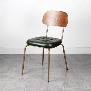 Modern Midcentury Eco-Friendly Hotel Chair Iron Back Green Upholstered Seat Tapered Metal <b>Legs</b> Indoor Commercial Villa Park - Product Image 1