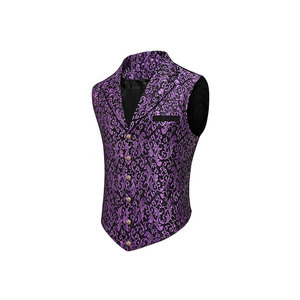 Gilet Homme Violet à Motif Paisley, Simple Boutonnage, Col Rabattu, en Polyester, pour Tenues Formelles et Costumes – Collection Printemps - Product Image 1