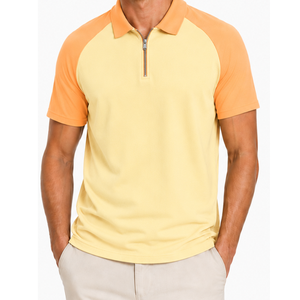 Wholesale Custom Pastel Yellow and <b>Orange</b> <b>Polo</b> T Shirt Classic Design Men's Short Sleeve Quarter Zipper Raglan <b>Polo</b> Shirt Blank - Product Image 1
