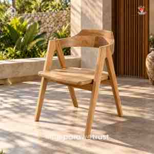 Modern Solid Teak Wood <b>Dining</b> Armchair Curved Backrest <b>Natural</b> Wooden <b>Chair</b> for Restaurant Hotel Villa Indoor Outdoor Furniture - Product Image 1