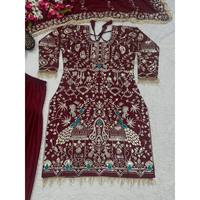 Ensemble de costumes de soirée pour femmes Top Dhoti Salwar Dupatta