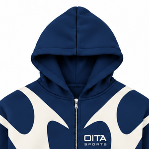 Navy Blue Contrast Panel Zip Up Hoodie Men Streetwear Full Zipper Long Sleeve Casual <b>Fleece</b> <b>Hooded</b> <b>Jacket</b> With Pockets - Product Image 3