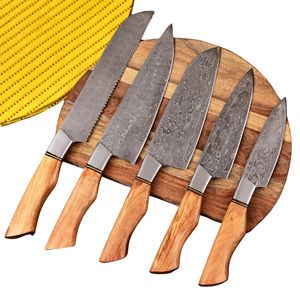 Thewizcrafts Handmade Damascus Steel Five-Piece Kitchen <b>Knife</b> <b>Set</b> Wood Handles Ambidextrous Design Dishwasher Safe <b>Sharp</b> Durable - Product Image 1