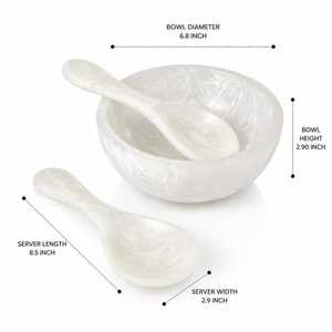 Elegante Juego de Tazón y Cuchara con Aspecto de Mármol Blanco, Acabado Mate, Apto para Lavavajillas, Vajilla para Bodas - Product Image 4