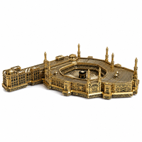 Nouvelle Vision - Décoration Islamique Traditionnelle pour la Maison - Mosquée Al Haram Kaaba - Miniature de Mosquée Gravée à la Main en Acier Inoxydable Finition Or