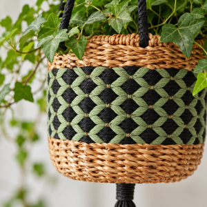 Custom Made Eco-Friendly Handcrafted <b>Seagrass</b> Jute Dyed Cotton Cord Irregular Pattern Hanging Planter Basket Wall Mounted <b>Pot</b> - Product Image 5