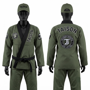 Traje de Jiu-Jitsu Brasileño (BJJ) MJJ de Primera Calidad, 160g, Tejido de Algodón Perla, Color Verde Oliva, Logotipo Impreso por Transferencia de Calor, Ligero, de Secado Rápido y Transpirable - Product Image 1