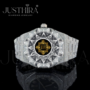 Reloj de Pulsera de Diseño Único con Esfera Redonda de Cristal, Dorado Blanco, Completamente Adornado con Piedras, Estilo Hip Hop, Movimiento de Cuarzo, Fecha Automática, Elegante y Brillante, Personalizado - Product Image 5